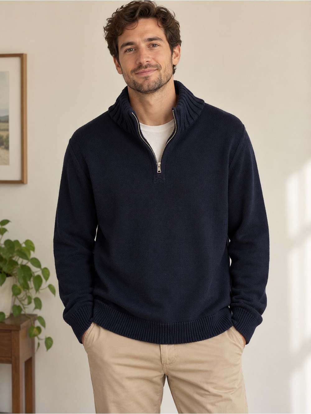 J.Crew Men’s XL Navy 100% Cotton Quarter-Zip Pullover Sweater